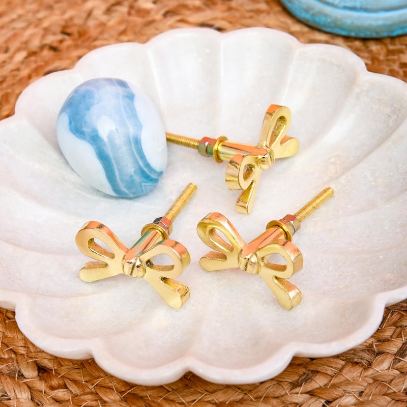 Perilla Home Set of 6 Brass Bow Knobs for Cabinet & Drawers Decorative Bow Knobs for Home Kitchen Cabinet Hardware Cupboard Metal knobs Door Dresser Wardrobe and Drawer Pulls - Image 5